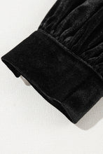 Load image into Gallery viewer, Black Velvet Buttoned Puff Sleeve V Neck Split Midi Dress