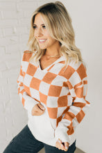 Load image into Gallery viewer, Gold Flame Checkered Split Neck Contrast Kangaroo Pocket Hooded Sweater