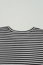 Load image into Gallery viewer, Black Stripe Drop Shoulder Puff Long Sleeve O Neck Plus Size T Shirt