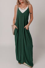 Load image into Gallery viewer, Duffel Green Spaghetti Straps Pocketed Slouchy Maxi Dress