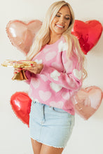 Load image into Gallery viewer, Pink Pearled Heart Print Valentines Crew Neck Sweater