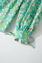 Load image into Gallery viewer, Green Abstract Printed Lace-up Lantern Sleeve Babydoll Blouse