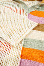 Load image into Gallery viewer, Beige Pointelle Knit Colorblock Patchwork V Neck Hooded Plus Sweater