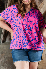 Load image into Gallery viewer, Rose Contrast Leopard Print Plus Size V Neck Blouse