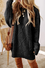 Load image into Gallery viewer, Black Cable Knit Drop Shoulder Loose Fit Sweater Dress