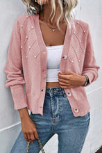 Load image into Gallery viewer, Sepia Rose Textured Knit Pearl Beaded Button Up Cardigan