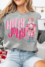 Load image into Gallery viewer, Gray HOLLY JOLLY Nutcracker Print Crew Neck Christmas Sweatshirt
