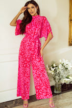 Load image into Gallery viewer, Hot Pink Leopard Loose Sleeve Belted Wide Leg Jumpsuit