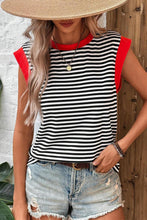 Cargar imagen en el visor de la galería, Black Stripe Colorblock Edge Round Neck Tank Top