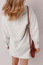 Load image into Gallery viewer, Khaki Stripe Long Sleeve Button Up Mini Shirt Dress
