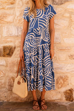 Load image into Gallery viewer, Sky Blue Boho Printed Short Sleeve Flare Tiered Dress