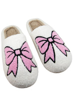 Cargar imagen en el visor de la galería, White Cute Bowknot Pattern Fuzzy Winter Home Slippers