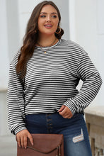 Load image into Gallery viewer, Black Stripe Round Neck Drop Shoulder Long Sleeve Top