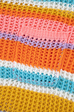 Load image into Gallery viewer, Pink Stripe Colorblock Hollowed Crochet 3/4 Sleeve Sweater