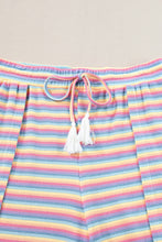 Cargar imagen en el visor de la galería, Pink Stripe Rainbow Tee Tasseled String Wide Leg Pants Set
