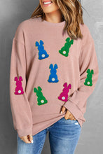 Load image into Gallery viewer, Pink Easter Rabbit Patched Pattern Corded Crewneck Sweatshirt
