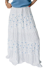 Cargar imagen en el visor de la galería, Sky Blue High Waist Tiny Floral Print Boho Maxi Skirt