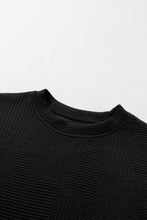 Load image into Gallery viewer, Black Textured Ruffle Split Top and Drawstring Shorts