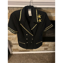 Load image into Gallery viewer, Vintage 80s Helene Blake Gold-Trim Stars Military Black Double-Breasted Blazer