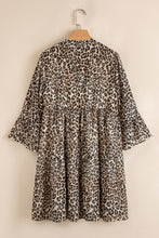 Load image into Gallery viewer, Khaki Leopard 3/4 Sleeve V Neck Swing Dress