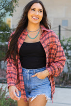 Cargar imagen en el visor de la galería, Red Plaid Long Sleeeve Side Split Distressed Hem Shirt