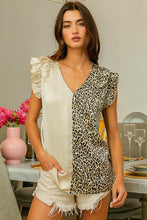 Load image into Gallery viewer, Apricot Half Leopard Patchwork Ruffle Sleeve Blouse