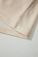 Load image into Gallery viewer, Beige Floral Patched Waffle Textured Colorblock V Neck Casual Hooded Top