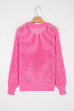 Load image into Gallery viewer, Sachet Pink Sweet Bow Decor Hollow Out Knitted Drop Shoulder Sweater