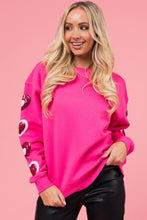 Cargar imagen en el visor de la galería, Sequined Heart Patched Drop Shoulder Valentines Sweatshirt