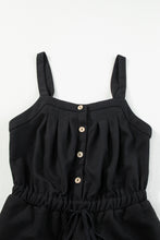 Load image into Gallery viewer, Black Knotted Straps Button Textured Drawstring Jumpsuit