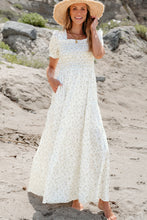 Load image into Gallery viewer, White Frilly Shirred Bodice Tiered Floral Maxi Dress