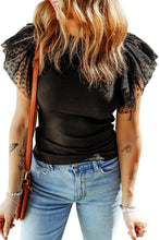 Load image into Gallery viewer, Black Polka Dot Mesh Ruffle Sleeve Knit Top