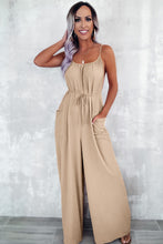Load image into Gallery viewer, Apricot Spaghetti Straps Waist Tie Wide Leg Jumpsuit with Pockets