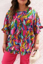 Cargar imagen en el visor de la galería, Rose Abstract Print Plus Size Frilly Trim Blouse