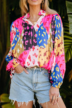 Load image into Gallery viewer, Pink Leopard Patchwork Print Pleated Blouse