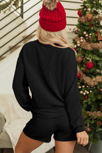 Load image into Gallery viewer, Black Corded MERRY Graphic Long Sleeve Top and Shorts Set