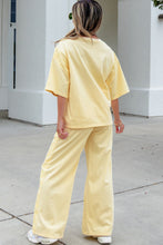 Cargar imagen en el visor de la galería, Sachet Pink Lace Patchwork Half Sleeve Top Elastic Waist Pants Two Piece Set