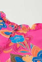 Cargar imagen en el visor de la galería, Rose Frilly Mock Neck Short Puff Sleeve Floral Blouse