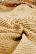 Cargar imagen en el visor de la galería, Apricot Sequin Patchwork Sleeve Open Back Waffle Knit Top