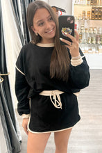 Load image into Gallery viewer, Black Color Contrast Loose Pullover and Lace-up Waist Skort Set