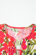 Cargar imagen en el visor de la galería, Red Floral Print Lace up V Neck Flounce Sleeve Blouse