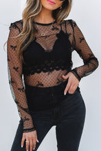Load image into Gallery viewer, Black Bow Pattern Accent Mesh Long Sleeve Top