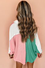 Cargar imagen en el visor de la galería, Pink Colorblock Ribbed Collared Oversized Sweatshirt