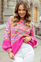 Load image into Gallery viewer, Bright Pink Rainbow Confetti Drop Shoulder Sweater
