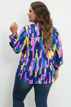 Load image into Gallery viewer, Blue Plus Size Brushstroke Print 3/4 Sleeve Blouse