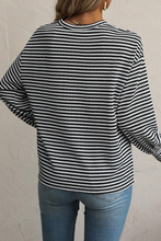 Load image into Gallery viewer, Black Stripe Round Neck Drop Shoulder Long Sleeve Top