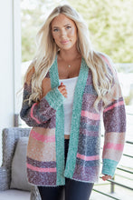 Load image into Gallery viewer, Multicolour Color Block Striped Side Slit Open Front Cardigan