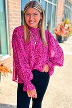 Load image into Gallery viewer, Hot Pink Leopard Shirred Puff Sleeve Flowy Blouse