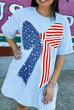 Load image into Gallery viewer, Beau Blue Patriotic Big Bow Stitched T Shift Mini Dress