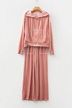 Load image into Gallery viewer, Peach Blossom Velvet Zip-up Hoodie and Wide Leg Pants Set